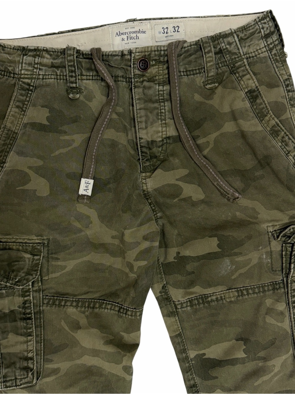 Vtg Abercrombie & Fitch Camo Cargo Paratrooper Pants 32x32 Green Fatigue Y2K 90s